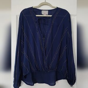 Chloe K Navy Top with Gold Accents